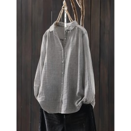Plus Size, Vintage Long Sleeve Shirt, Casual Top