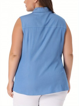 Plus Size Chambray Tops for Women Sleeveless Button Work Shirts Chambray Blouses Summer