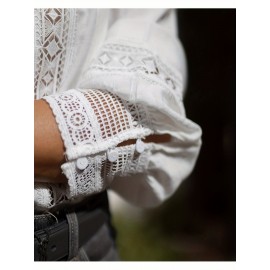 Plus Size, Women's Elegant Blouse - Formal & Everyday Chic Shirt with Lace-like pattern, Non-Stretch Fabric for Office, Wedding, Party - All-Season White Blouse for Women, Office Attire, Nontransparent Fabric