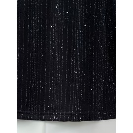 Plus Size, Women's New Winter Plus Size Mesh Shiny Hand-Set Diamond Turtleneck Long Sleeve Top