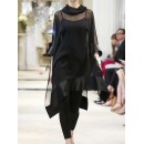 Plus Size, Women's Plus Size Elegant Blouse - Semi-Sheer Asymmetrical Shirt with Stack Neckline, Lightweight Chic Tops for Casual & Formal Events - Machine Washable Women's Clothing, Formal Attire, 3/4 Sleeve Design, Delicate Fabric