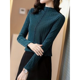 Plus Size, Women's Plus Size Thickened Winter Layering Jacket Blouse - Elegant Long Sleeve Stand Collar Button-Front Shirt Coat, Non-Stretch Warm Tunic for Layering Under Coats, Machine Washable (Curvy-Friendly, Autumn/Winter)