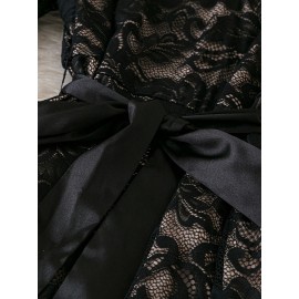 Stylish Long Sleeve Solid Color Contrast Lace Plus Size Women's Dress