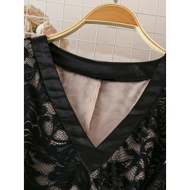 Stylish Long Sleeve Solid Color Contrast Lace Plus Size Women's Dress