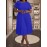[Royal Blue Midi Dress] Stretchy Polyester Blend Royal Blue Midi Dress | Elegant Pleated with Ruffle Sleeves & Asymmetrical Neckline - Perfect for Summer Parties & Casual Outfits