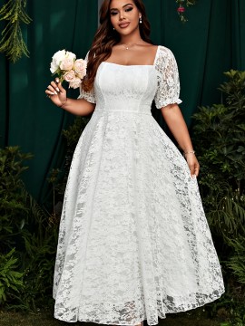 [Pink Lace Dress] Elegant Pink Lace-Trimmed Square Neck Dress for Women | Fitted Shirred Waist, Long Sleeve, Flowing Design - Perfect for Weddings & Formal Events