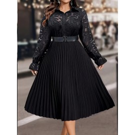 [Plus Size Elegant Dress] Plus Size, Autumn and Winter Fashion Casual Long-Sleeve Pleated Elegant Dress