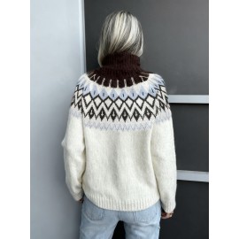 Plus Size - Women'S Elegant Sweater - Soft Stretchy Pullover Sweater with Round Neck, Cozy Fall/Winter Sweater for Everyday & Formal Outfits, Sweater For Winter, Casual Wear, Geometric Pattern, Stylish Knitwear, Fashion Lovers