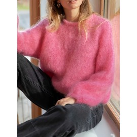 Plus Size - Women'S Elegant Sweater - Soft Pink Pullover Sweater for Fall/Winter, Cozy Everyday & Formal Outfits - Easy-Care Women'S Sweater for Women, Sweater, Casual Wear, Retro Style, Medium Stretch Fabric