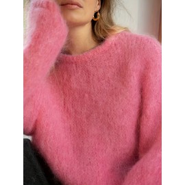 Plus Size - Women'S Elegant Sweater - Soft Pink Pullover Sweater for Fall/Winter, Cozy Everyday & Formal Outfits - Easy-Care Women'S Sweater for Women, Sweater, Casual Wear, Retro Style, Medium Stretch Fabric