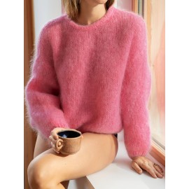 Plus Size - Women'S Elegant Sweater - Soft Pink Pullover Sweater for Fall/Winter, Cozy Everyday & Formal Outfits - Easy-Care Women'S Sweater for Women, Sweater, Casual Wear, Retro Style, Medium Stretch Fabric