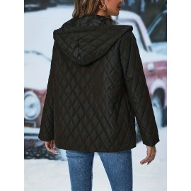 Plus Size, Women's Plus Size Elegant Hooded Jacket - All-Season Lightweight Coat with Collar & Umbrella Hem, Structured H-Line Silhouette, Machine Washable Durable Fabric - Office, Party, Wedding Coat for Professional & Casual Attire (No Belt