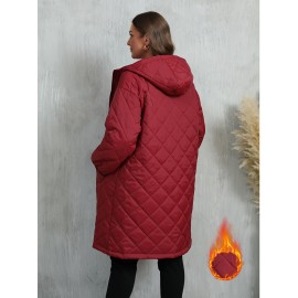 Plus Size, Women's Oversized Elegant Hooded Full-Zip Windproof Winter Coat - Heavy-Duty Warm Outer Jacket with Full-Length Zipper, Machine Washable & All-Season Pockets - Navy Blue/Black/Other Colors Available - Plus Size Available - Stylish Winter Outerwear with Hood, Solid Color Design, and Functional Pockets for Casual or Formal Wear, Plus Size Winter Jacket for Women, Winter Clothes for Women Plus Size, Jacket for Women Winter, Women Winter Jacket Plus Size,