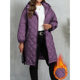 Plus Size, Women's Oversized Elegant Hooded Full-Zip Windproof Winter Coat - Heavy-Duty Warm Outer Jacket with Full-Length Zipper, Machine Washable & All-Season Pockets - Navy Blue/Black/Other Colors Available - Plus Size Available - Stylish Winter Outerwear with Hood, Solid Color Design, and Functional Pockets for Casual or Formal Wear, Plus Size Winter Jacket for Women, Winter Clothes for Women Plus Size, Jacket for Women Winter, Women Winter Jacket Plus Size,