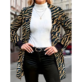 Leopard Print Plus Size Women's Elegant Hooded Winter Coat - Machine Washable Outerwear for Fall & Winter, Soft Warm Fabric, Stylish Women's Outerwear with Hood for Casual to Formal Events