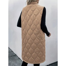 Chic Plus Size Sleeveless Vest - Casual Zip-Up, Warm Puffer Jacket for Women, Solid Color with Stand Collar