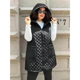 Plus Size, Plus-size Women's black mid-length vest coat, suitable for winter