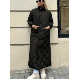 [Plus Size | Winter Coat] Plus Size Winter Coat - Women's Plush-Lined Thickened Warm Stand Collar for -10°C, Large Pockets, Machine Washable Elegant Outerwear in Brown & Maroon (Elegant Special Collection)