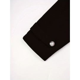 [Plus Size Christmas Coat] Christmas Women's Plus Size Coat | Elegant Double-Breasted Hooded Fleece-Style Polyester Coat with Ribbed Cuffs & Hem, Machine Washable Winter Outerwear for Holiday Parties & Cold Weather