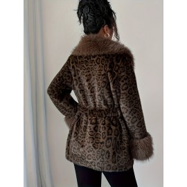 [Elegant Leopard Print] Elegant Leopard Print | Plus Size Winter Coat | Faux Fur Jacket with Fluffy Lining, Windproof, Warm & Stylish for Dates, Shopping, Travel, and Weddings