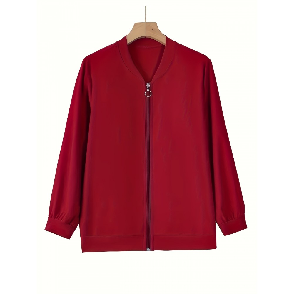 Elegant V-Neck Long Solid Color Cardigan for Women - Chic Non-Stretch Fabric, Perfect for All Seasons, Stylish Pink Blazer with Ribbed Cuffs and Hem